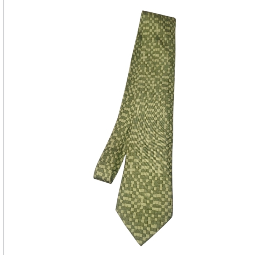 HERMES | Green Silk Geometric Woven Tie • Made in France - Picture 2 of 5